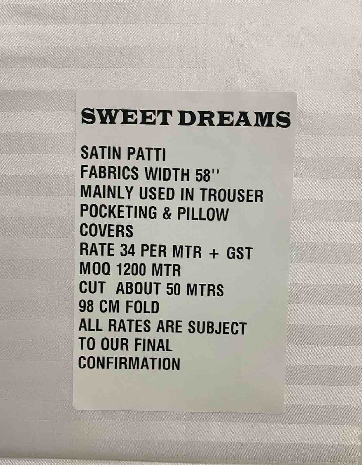 Sweet Dreams Satin Pocketing Fabric